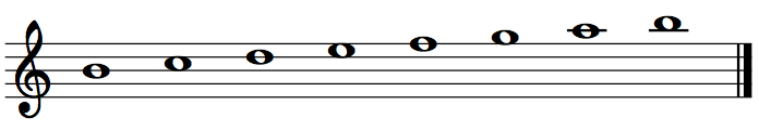 Locrian mode on the treble staff.