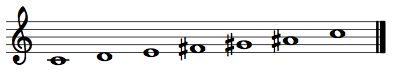 C whole-tone scale on the treble staff.